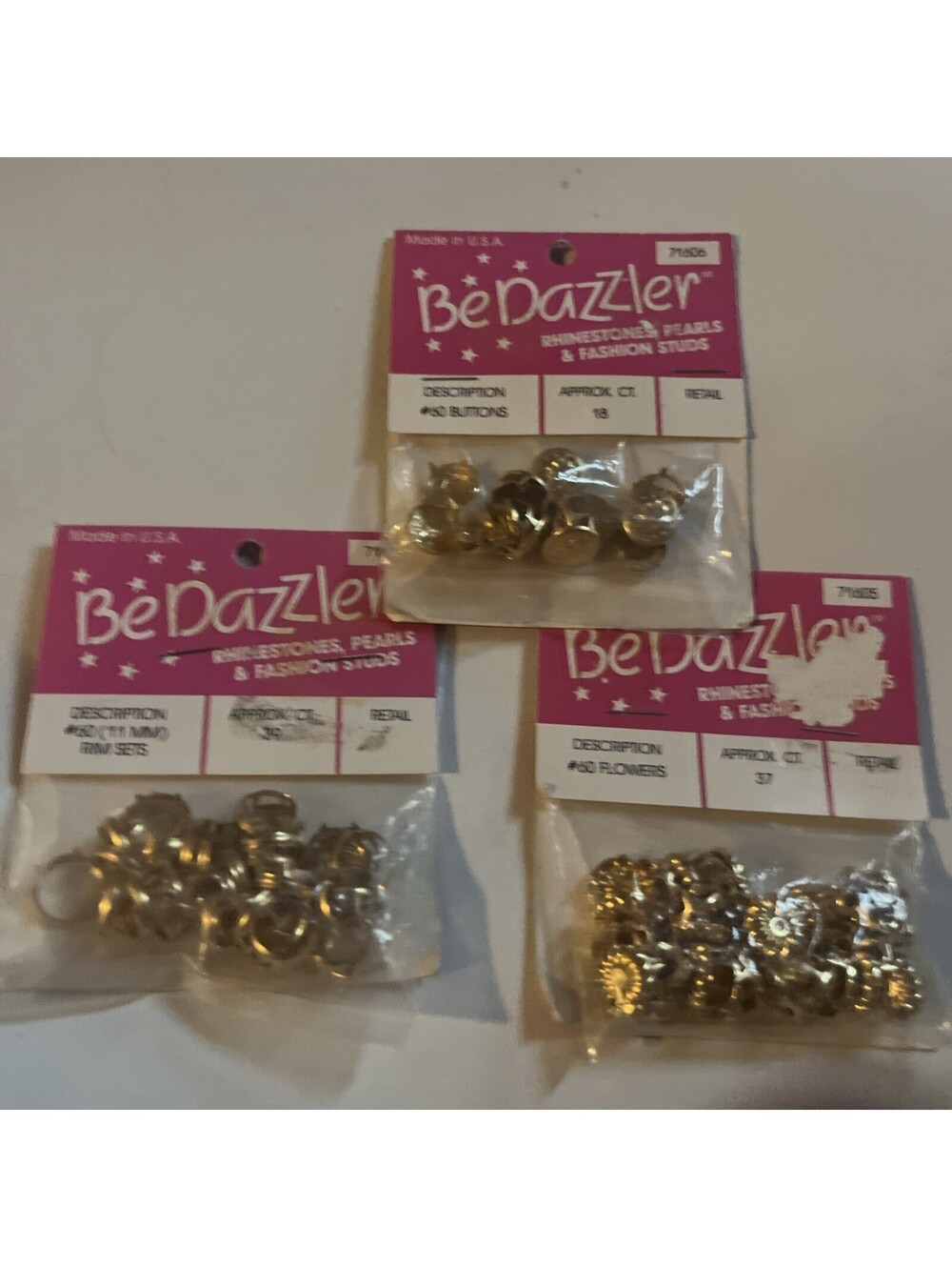 Vintage BeDazzler Buttons Flowers Rim Sets